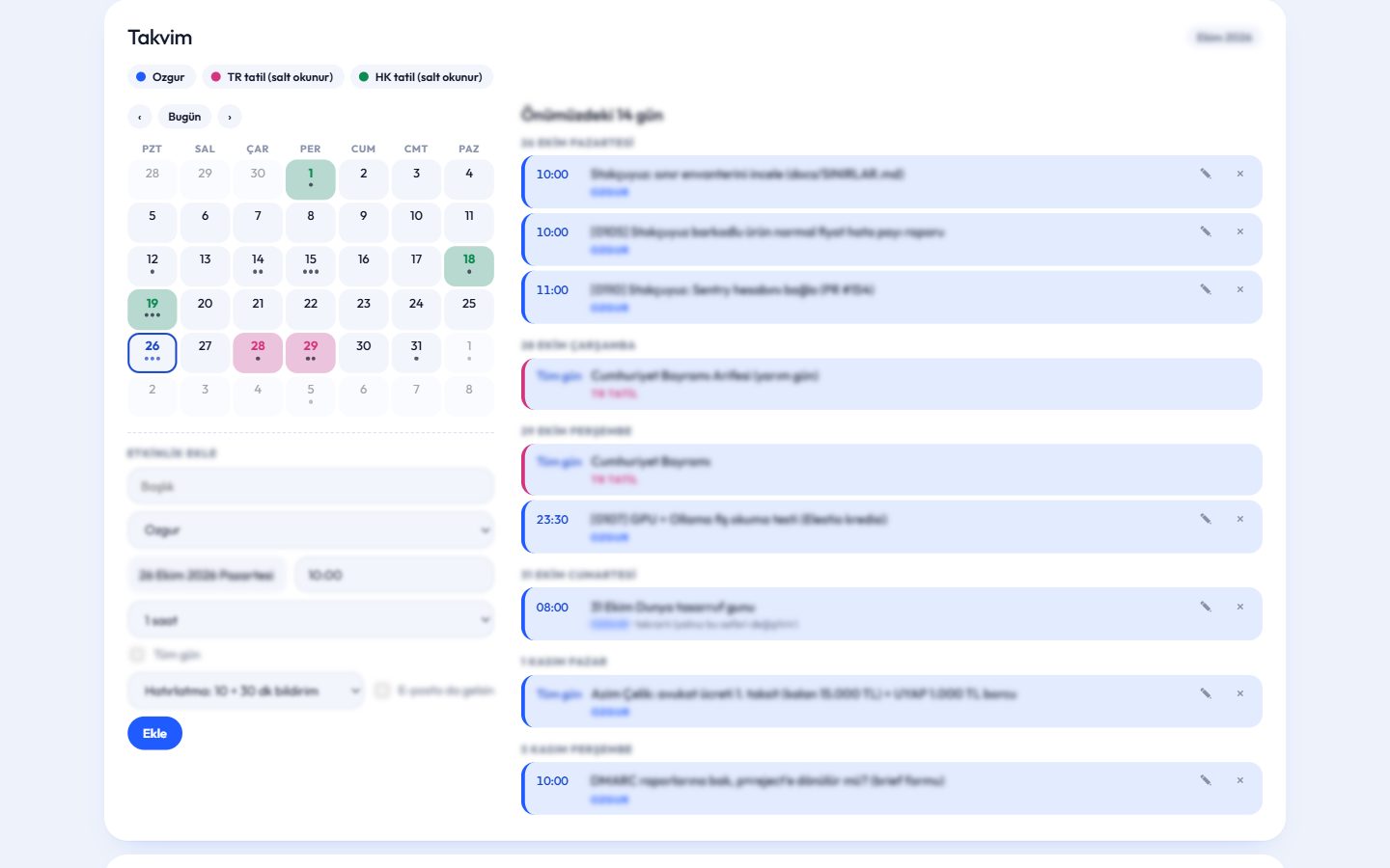 Komuta Merkezi: Takvim